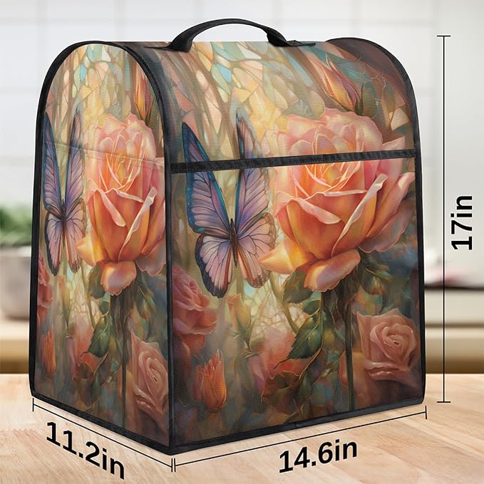cfpolar Kitchen Aid Mixer Cover Compatible with 6-8 Quarts Butterfly Pink Rose Stand Mixer Cover Kitchen Aid Mixers Accessories Appliance Organizer Bag Dust Covers with Zipper Pocket