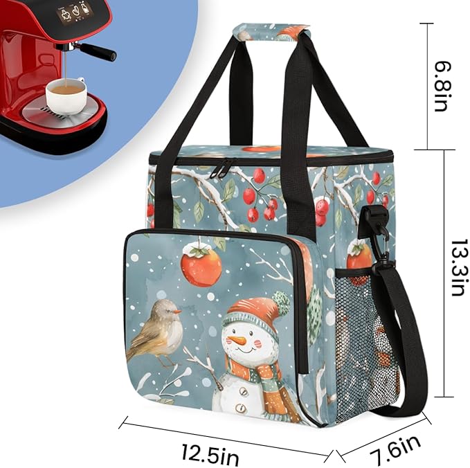 Christmas Snowman Birds Coffee Maker Carrying Bag Travel Storage Bag Compatible with K-Mini or K-Mini Plus Single Serve Coffee Brewer Carrying Case with Multiple Pockets &amp Shoulder Strap