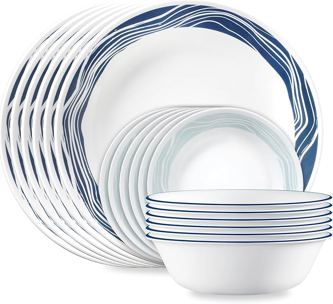 Corelle Vitrelle 18 Piece Glass Dinnerware Sets Service for 6 Triple Layer Chip &amp Crack Resistant Glass Plate and Bowl Sets Acadia