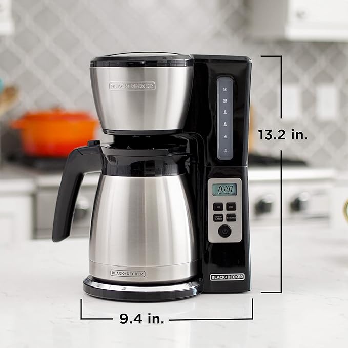 BLACK+DECKER 12 Cup Thermal Programmable Coffee Maker with Brew Strength and VORTEX Technology Black/Steel CM2046S
