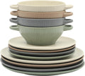 Gibson Elite Clover Hill 12-Piece Stoneware Dinnerware Set – Assorted Colors in Sage Green Charcoal Taupe &amp Cream – Embossed Reactive Glaze Plates &amp Bowls Microwave &amp Dishwasher Safe S