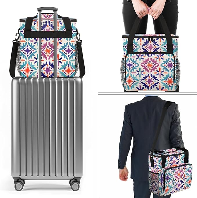 Rich Damask Coffee Maker Carrying Bag Botanic Flower Travel Storage Bag Compatible with K-Mini or K-Mini Plus Single Serve Coffee Brewer Carrying Case with Multiple Pockets &amp Shoulder Strap