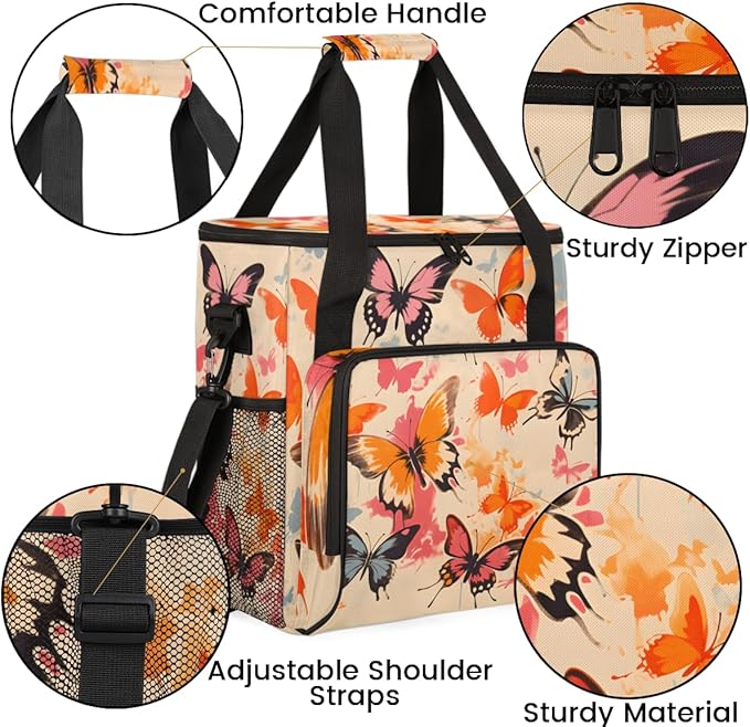 Watercolor Butterfly Coffee Maker Carrying Bag Abstract Butterfly Travel Storage Bag Compatible with K-Mini or K-Mini Plus Single Serve Coffee Brewer Carrying Case with Pockets &amp Shoulder Strap
