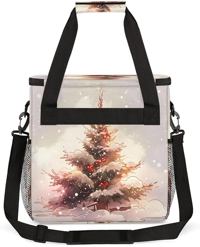 Cartoon Christmas Tree Coffee Maker Carrying Bag Travel Storage Bag Compatible with K-Mini or K-Mini Plus Single Serve Coffee Brewer Carrying Case with Multiple Pockets &amp Shoulder Strap
