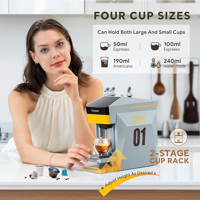 BENFUCHEN 4 in1 Single Serve Coffee Maker 19 Bar Espresso Coffee Machine For KCup/Nespre sso OriginalLine Capsules/Ground Coffee Single Cup Coffee Brewer 1400W Fast Brew in 1 Minute Cloud Gray