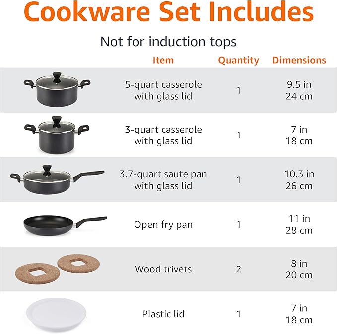 Amazon Basics Stackable Ceramic Non-Stick Cookware Pots and Pans Set 10-Piece Space Saving
