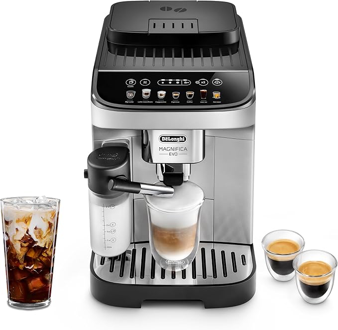 De'Longhi Magnifica Evo Automatic Espresso &amp Coffee Machine with Auto Milk Frother Built-in Grinder &amp Auto-Clean Function - For Latte Cappuccino Americano Iced Coffee ECAM29084SB  Silver