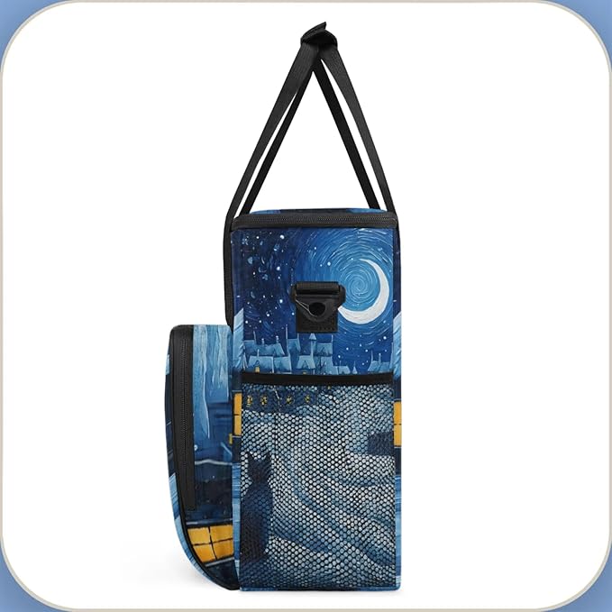 Winter Village Cat Coffee Maker Travel Bag for Keurig K-Mini/K-Mini Plus Insulated Waterproof Tote with Pockets for K-Cup Portable Single-Serve Brewer Case