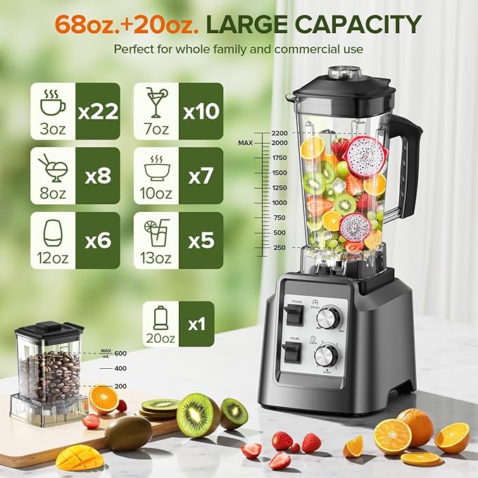 Blender for Smoothies Blender with 68Oz. Pitcher &amp 20Oz. Grinder 28000 RPM Blenders for Kitchen Ice Crushing Frozen Fruits Blending