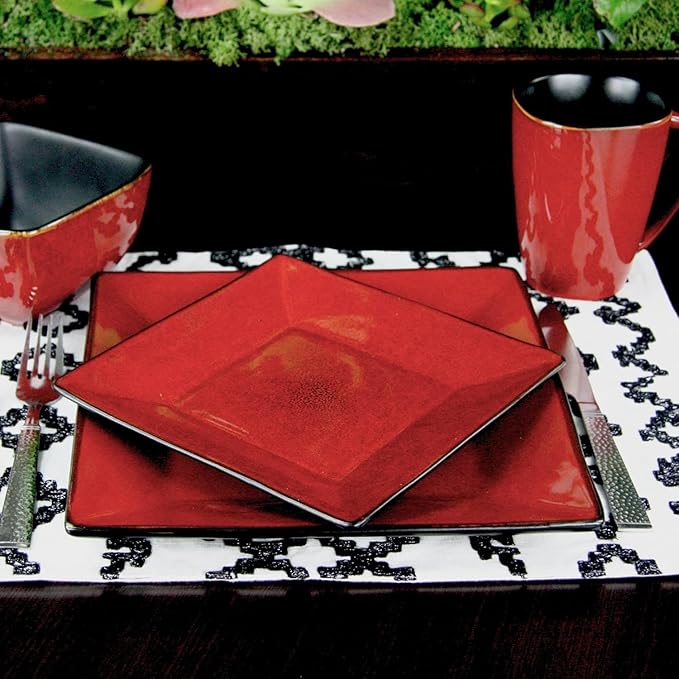 16-Piece Modern Stoneware Dinnerware Set – Bold Color Block Design Premium Tableware for 4