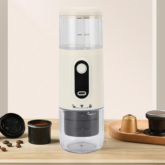Portable Coffee MakerVersatile Coffee Compatibility Single Serve One Cup MakerLightweight and Travel Ready Portable Electric Espresso Machinefor Outdoor Car Travel (Beige)