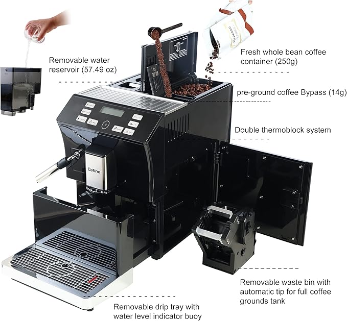 Anwick Coffee Machine - Fully Automatic Espresso Machine - Fully Automatic Freshly Ground Coffee Machine Classic Milk Frother 2 Coffee Varieties Intuitive Touch Display