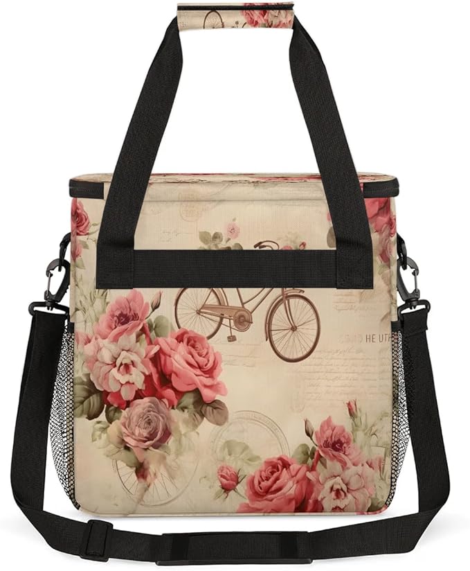 Vintage Flower Bike Coffee Maker Carrying Bag Compatible with K-Mini or K-Mini Plus Portable Single Cup Coffee Maker Case with Pockets for K Cup Pods