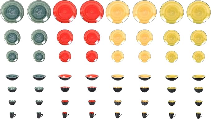Stoneware Sonoma 56pc Dinnerware Set Black + Speckled Spin Wash Mixed Colors of Blue Red Yellow and Green
