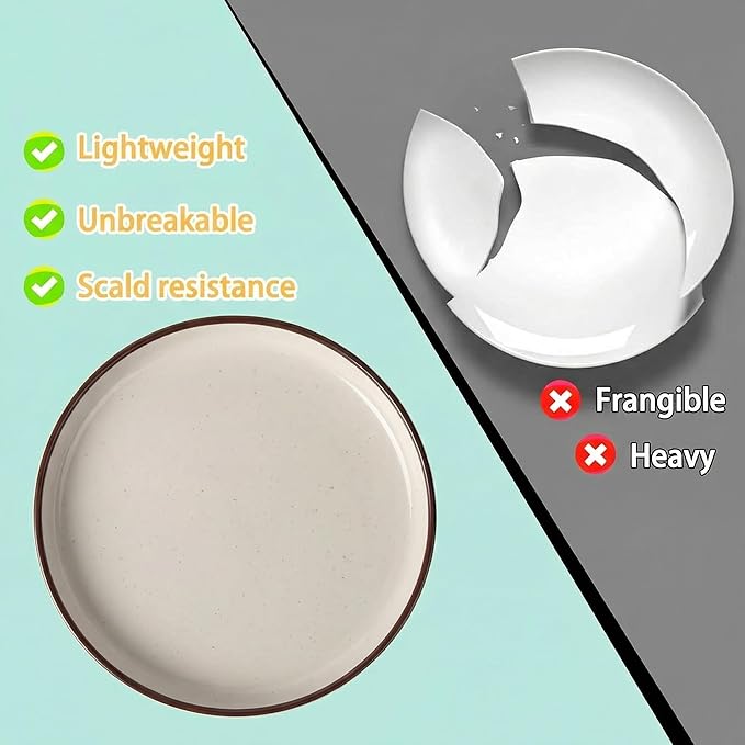 12 Piece Melamine Dinnerware Sets for 4 White Base with Speckles Unbreakable Plates and Bowls Sets Lightweight Shatterproof Durable Dishware for Camping Picnic Party(White)
