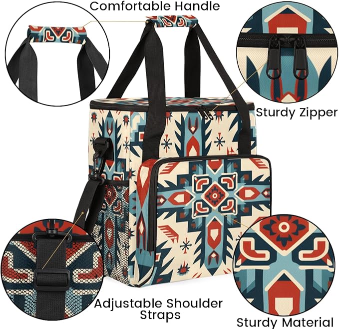 Geometry Flower Coffee Maker Carrying Bag Traditional Aztec Travel Storage Bag Compatible with K-Mini or K-Mini Plus Single Serve Coffee Brewer Carrying Case with Multiple Pockets &amp Shoulder Str