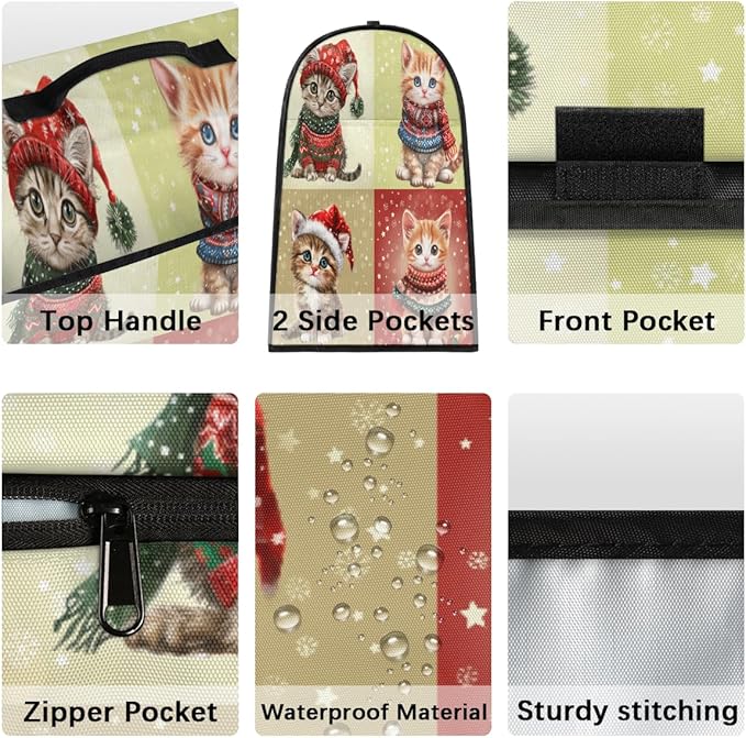 Kitchen Aid Mixer Cover Cute Cat In Santa Hat Stand Mixer Cover Compatible with 6-8 Quarts Stand Mixers Dust Covers with Zipper Pocket Foldable Washable Kitchen Aid Organizer Bag