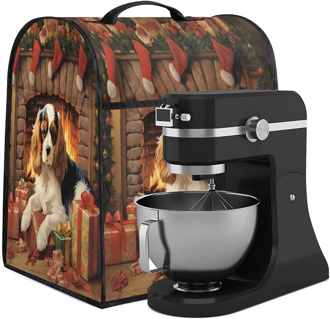 Kitchen Aid Mixer Cover Christmas Hat Dog Stand Mixer Cover Compatible with 6-8 Quarts Stand Mixers Dust Covers with Zipper Pocket Foldable Washable Kitchen Aid Organizer Bag