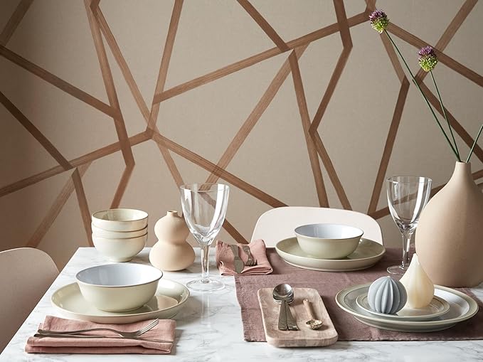 Denby - Linen Cream White Dinner Set for 4-12 Piece Ceramic Stoneware Tableware Plate &amp Bowl Set - Dishwasher Microwave Safe Crockery - Includes 4 x Dinner Plates Small Plates Cereal Bowls