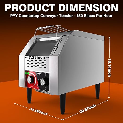 PYY Commercial Toaster Conveyor 150slices/h - Restaurant Toaster for Bun Bagel Bread Stainless Steel Conveyor Toaster Heavy Duty 1300W