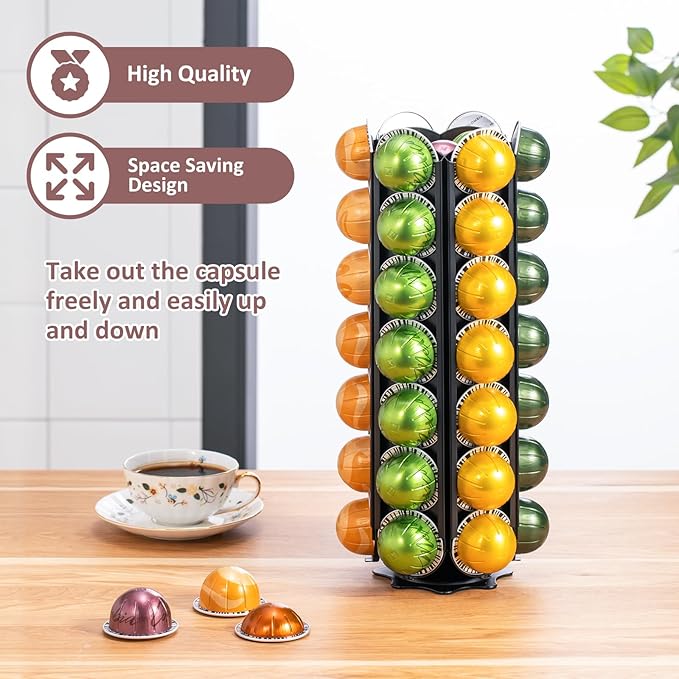 Rice rat Nespresso vertuo Pods Holder Capsules with Central Extra Pod Storage (Carousel-42+ Pods)