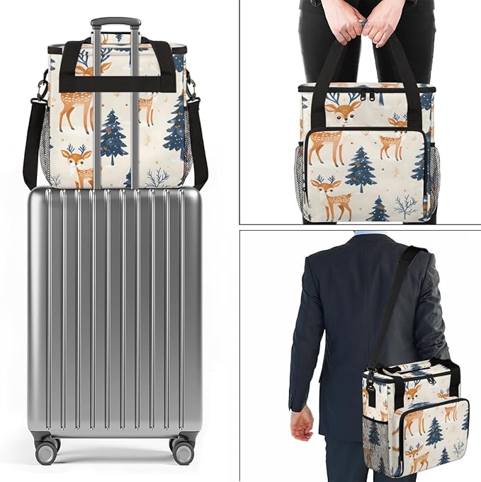 Cartoon Tree Christmas Coffee Maker Carrying Bag Travel Storage Bag Compatible with K-Mini or K-Mini Plus Single Serve Coffee Brewer Carrying Case with Multiple Pockets &amp Shoulder Strap