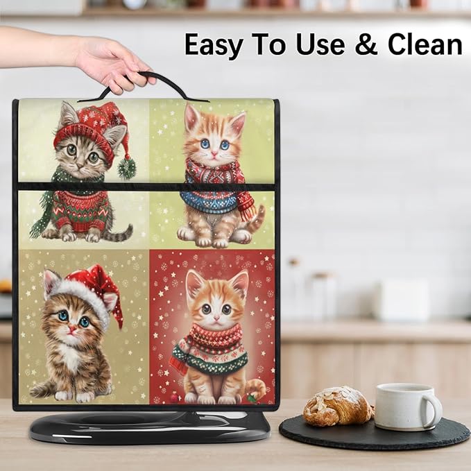 Kitchen Aid Mixer Cover Cute Cat In Santa Hat Stand Mixer Cover Compatible with 6-8 Quarts Stand Mixers Dust Covers with Zipper Pocket Foldable Washable Kitchen Aid Organizer Bag