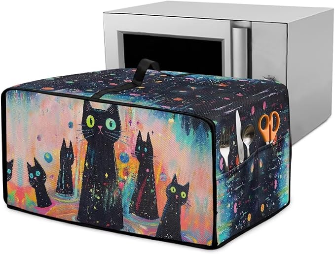 Doojoayie Cute Black Cat Toaster Cover 4 Slice Appliance Covers for Kitchen Counter 18.5x14.5x 9 Universal Fit Dustproof Protector as Kitchen Decorations
