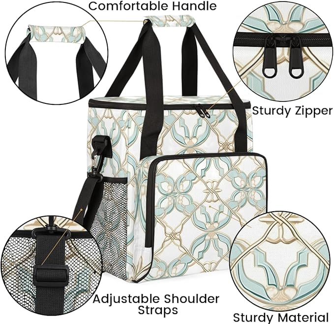 Green Mandala Coffee Maker Carrying Bag Ethnic Aztec Travel Storage Bag Compatible with K-Mini or K-Mini Plus Single Serve Coffee Brewer Carrying Case with Multiple Pockets &amp Shoulder Strap