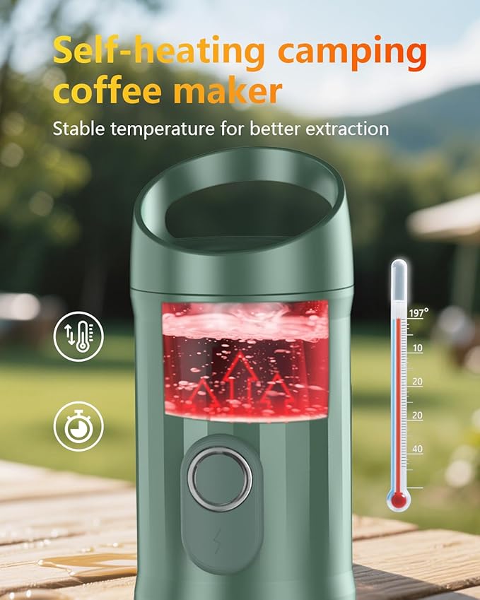 Portable Espresso Machine 3Minute Auto Heat12V Rechargeable Electri Coffee Maker 20 BaCompatible with NS DG Capsules and GroundCoffee for Camping Travelling RVing HikingandOffice (Green)