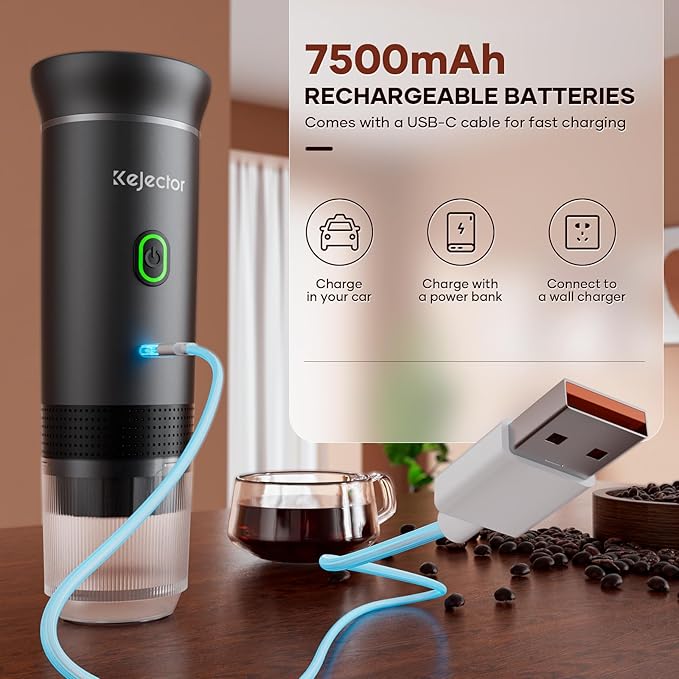Portable Battery Coffee Maker Espresso Machine 20 Bar Nano Car Coffee Mini Espresso Machines Self-Heating Electric Espresso Maker USB-C 3-in-1 Ground Coffee &amp NS Capsule Pod RV Hiking Camping