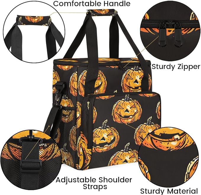 Cartoon Pumpkin Coffee Maker Carrying Bag Glitter Pumpkin Travel Storage Bag Compatible with K-Mini or K-Mini Plus Single Serve Coffee Brewer Carrying Case with Multiple Pockets &amp Shoulder Strap
