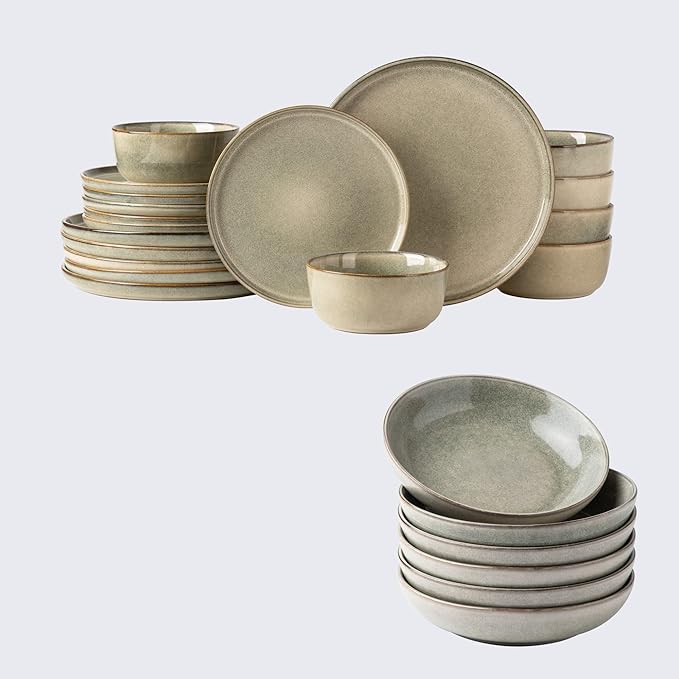 AmorArc Ceramic Dinnerware SetsHandmade Reactive Glaze Plates and Bowls SetsHighly Chip and Crack Resistant | Dishwasher &amp Microwave Safe Dishes Set Service for 4 (24Pcs)