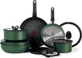 T-fal Ingenio Expertise Non Stick Cookware Set 14 Piece Induction Oven Broiler Safe 500F Cookware Pots and Pans Set RV Camping Frying Pans Dishwasher Safe Detachable/Removable Handle Green