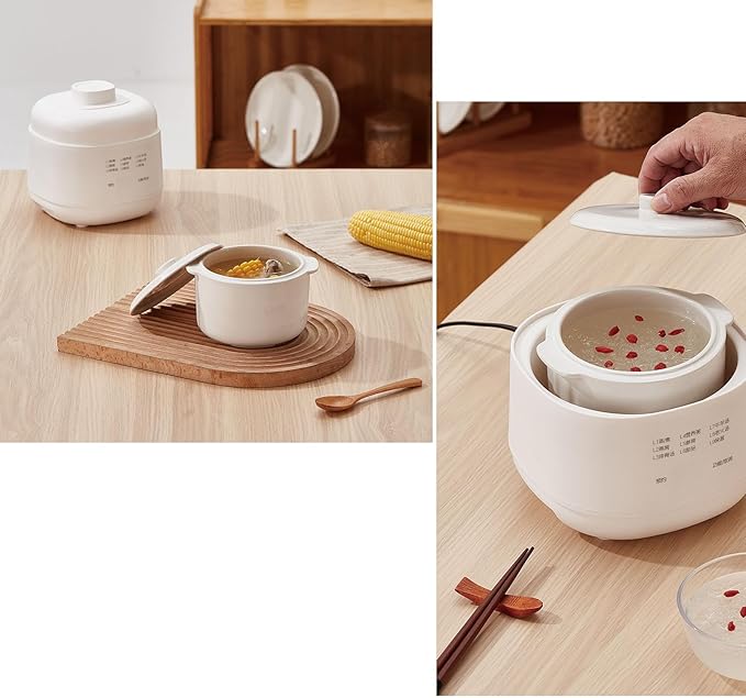 Electric Stew Pot Small Slow Cooker 1QT Smart Appointment Ceramic Interior Pot Automatic Multifunction Rice Cooker Electric Stew for Home Kitchen