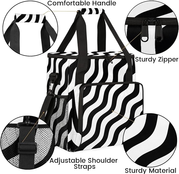 Wavy Line Coffee Maker Travel Bag for Keurig K-Mini/K-Mini Plus Insulated Waterproof Tote with Pockets for K-Cup Portable Single-Serve Brewer Case