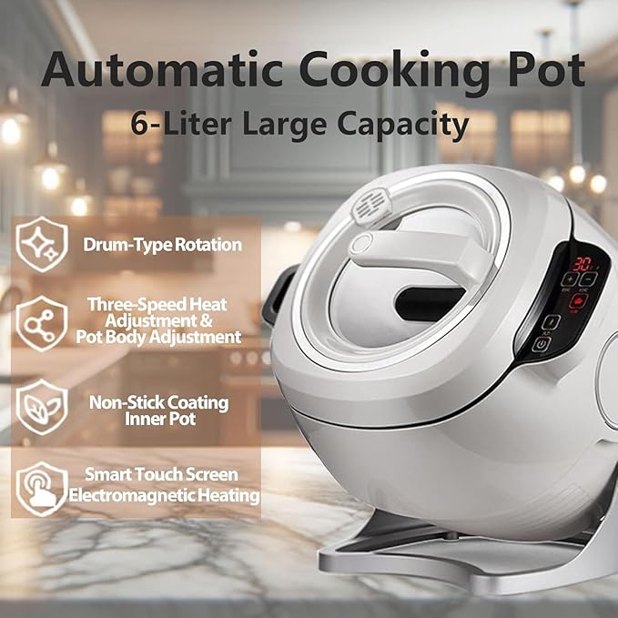 Commercial Automatic Cooking Machine Multi-Function Cooking Wok Fried Rice Machine 6L Capacity 360° Rotation for Stir-Frying Stewing Cooking Suitable for Home Kitchens
