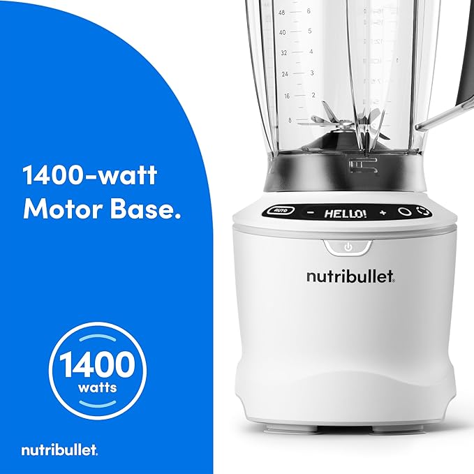 nutribullet® SmartSense Blender Combo 1400W 64oz Pitcher 32oz &amp 24oz Cups 5-Speed Smoothies Ice and Frozen Fruit Nut Milk Soup Matte White NBF50700AW