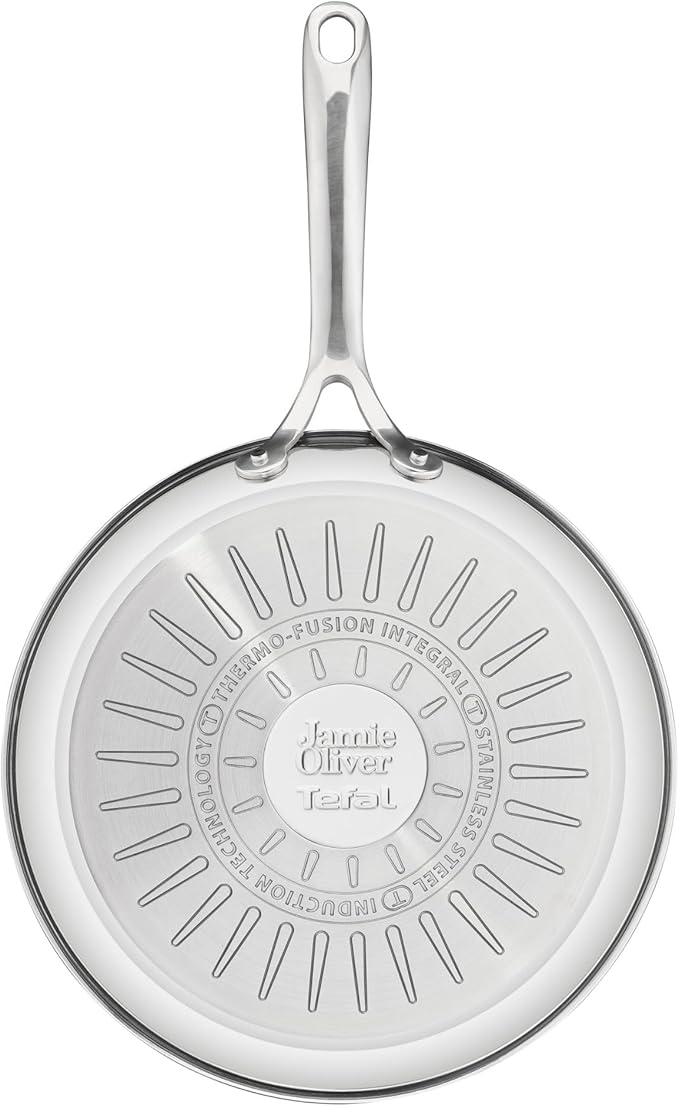 Jamie Oliver by T-fal Cook Smart 10-Piece Cookware Set Uncoated Stainless Steel Robust Fast Heating Even Cooking Riveted Handle Induction safe Oven and dishwasher safe