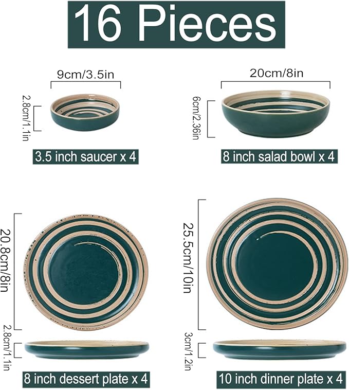 GaRcan Plates and Bowls Sets Porcelain Dinnerware Sets 16 Piece Ceramics Round Dinner Dish Sets Dinnerware Set with Dinner Plates Dessert Plates