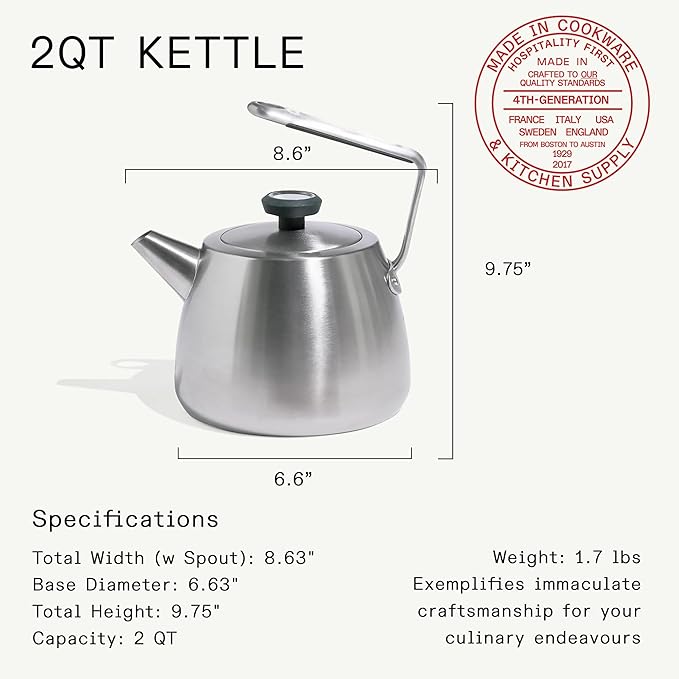 Made In Cookware | 2 QT Kettle | Stainless Steel | With Built-In Temperature Gauge | Includes Handle Sleeve | Induction Compatible