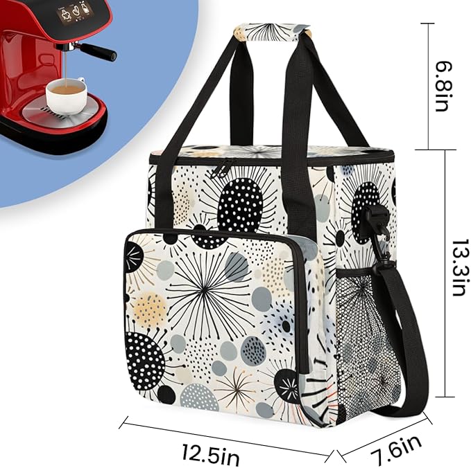 Watercolor Dandelion Coffee Maker Carrying Bag Retro Dandelion Travel Storage Bag Compatible with K-Mini or K-Mini Plus Single Serve Coffee Brewer Carrying Case with Pockets &amp Shoulder Strap