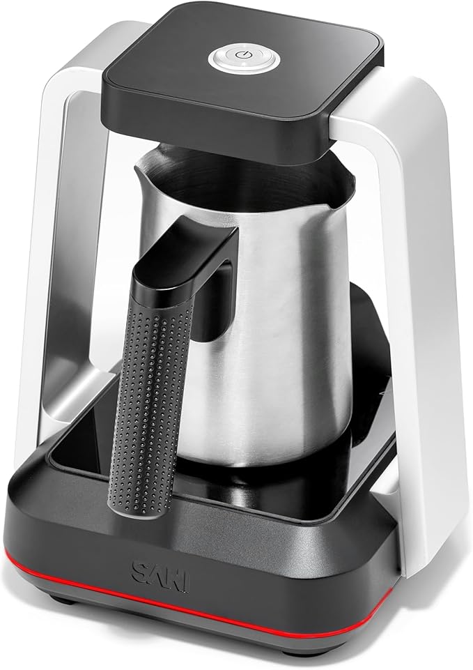 SAKI Turkish Coffee Maker Electric with Open Form Design SandBrew Technology Peak Foam Detection 100% Plastic-Free Stainless Steel Dishwasher Safe 1-5 Cup 120V - Black