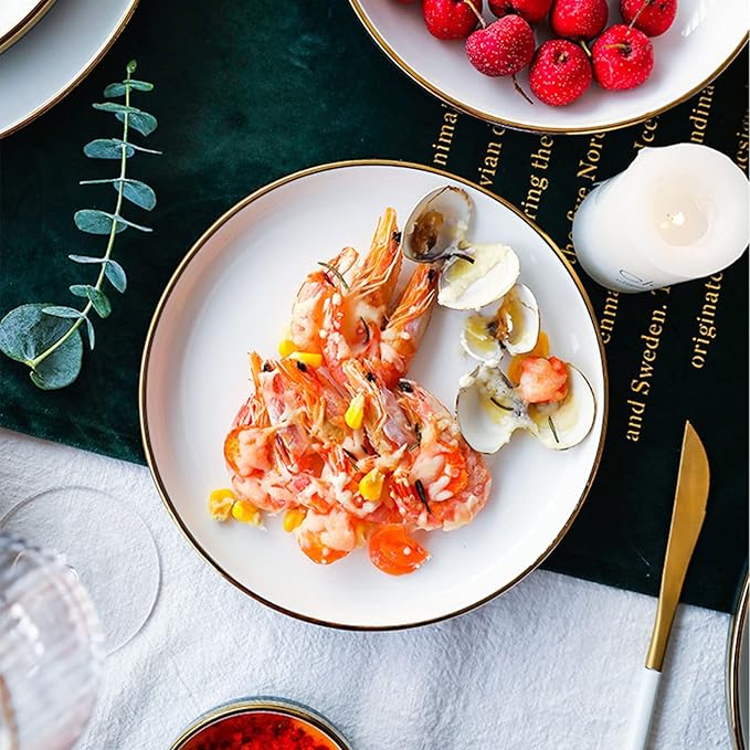 18 Piece Dinnerware Set Service for 4 People Plates and Bowls Sets Round Gold Trim Ceramic Dinner Set Porcelain Dinnerware Set Dish Set Tableware Multiplayer Set Salad Bowl HOM