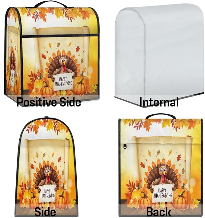cfpolar Kitchen Aid Mixer Cover Compatible with 6-8 Quarts Thangsgiving Turkey Pumpkins Stand Mixer Cover Kitchen Aid Mixers Accessories Appliance Organizer Bag Dust Covers with Zipper Pocket