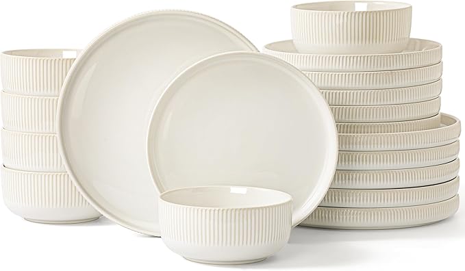 Dinnerware Sets 18 Pieces Stoneware Plates and Bowls Set Reactive Glaze Ceramic Dishes Set Scratch Resistant Kitchen Dinner Set Dishwasher &amp Microwave Safe Service for 6