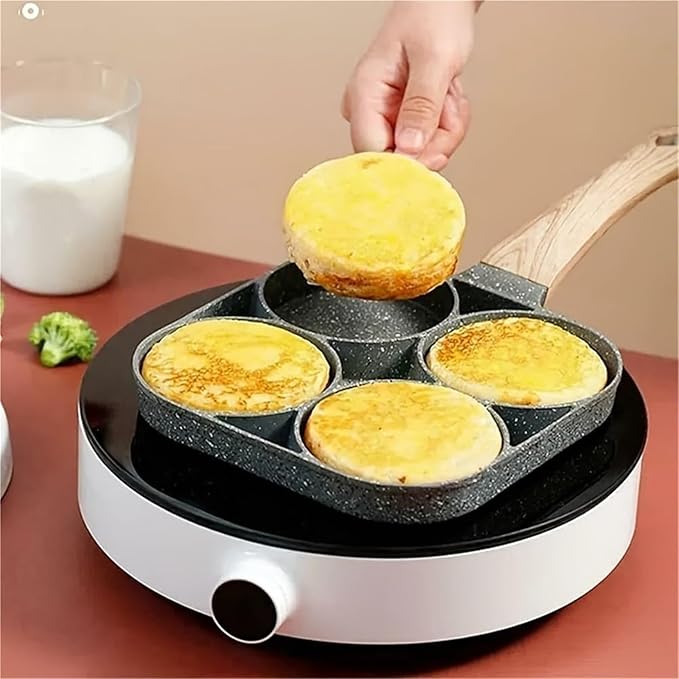 cookware set Stone Four-hole Fried Egg Pot Household Non-stick Flat Bottom Dumpling Breakfast Eggs Hamburger Frying Tools(Four holes)