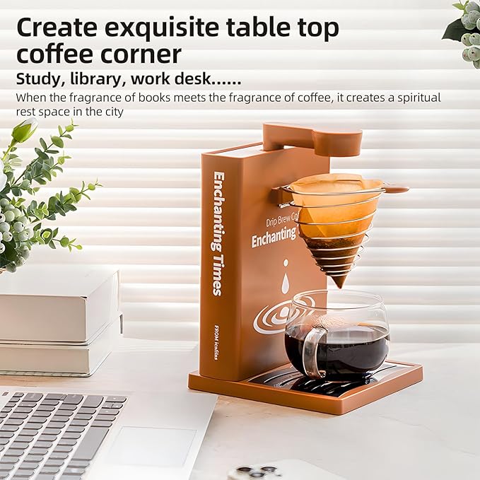 ZJchao Automatic Manual Drip Coffee Maker 300ml Detachable Water Tank Book Shaped Pour Over Coffee Machine with Paper Filter Brush Spoon for Home Office Travel Coffee (US Plug)