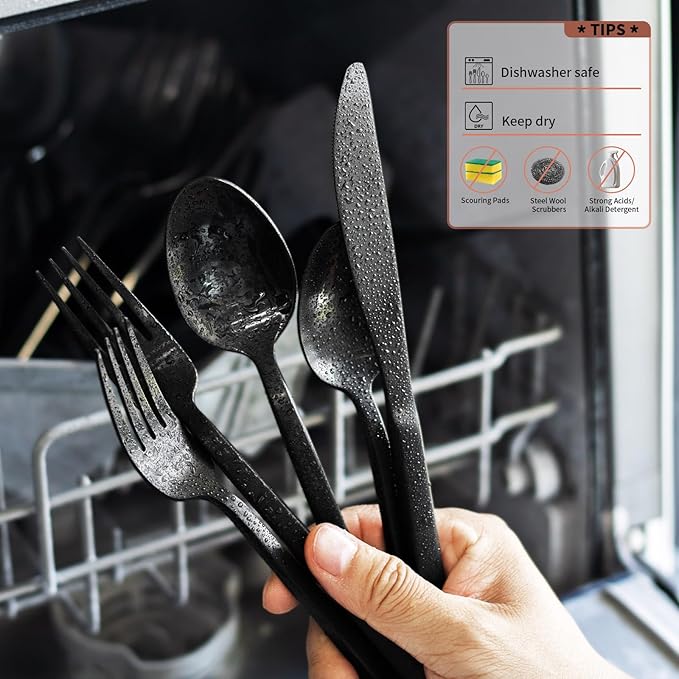 Alata Cube 45-Piece Forged Stainless Steel Flatware Set Cutlery Set with Utensil-Serving Set Silverware Set Service for 8 Matte Satin Polished Dishwasher Safe