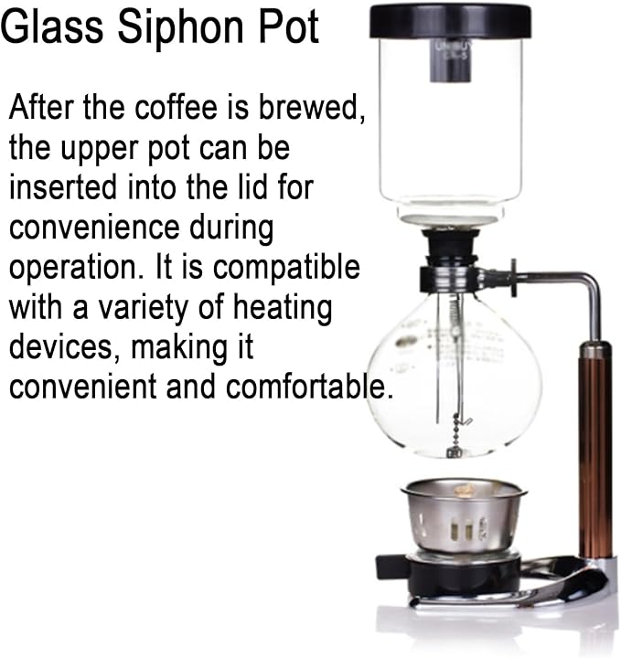 Syphon Coffee Maker Tabletop Glass Siphon Pot Syphon Coffee Maker Siphon Vacuum Coffee Maker Complete Accessories for Home and Office (Serves 3 People)
